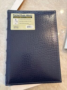 Navy photo album with croc embossed cover and spine